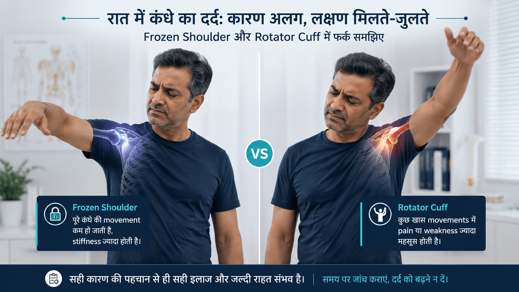 रात में कंधे का दर्द: 7 जरूरी संकेत—Frozen Shoulder या Rotator Cuff?